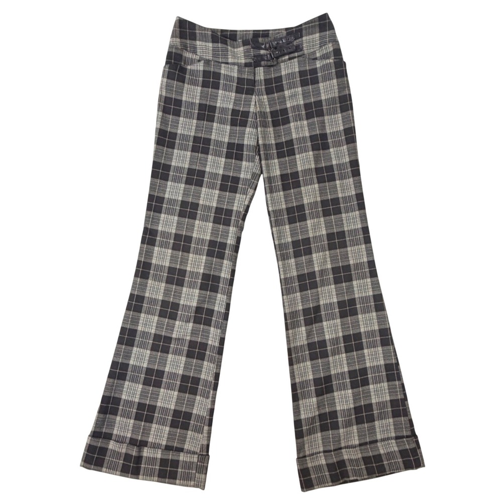 Y2K Wide Leg Pants Low Rise Plaid VTG Charlotte Russe Juniors Sz1 Brown Cuffed